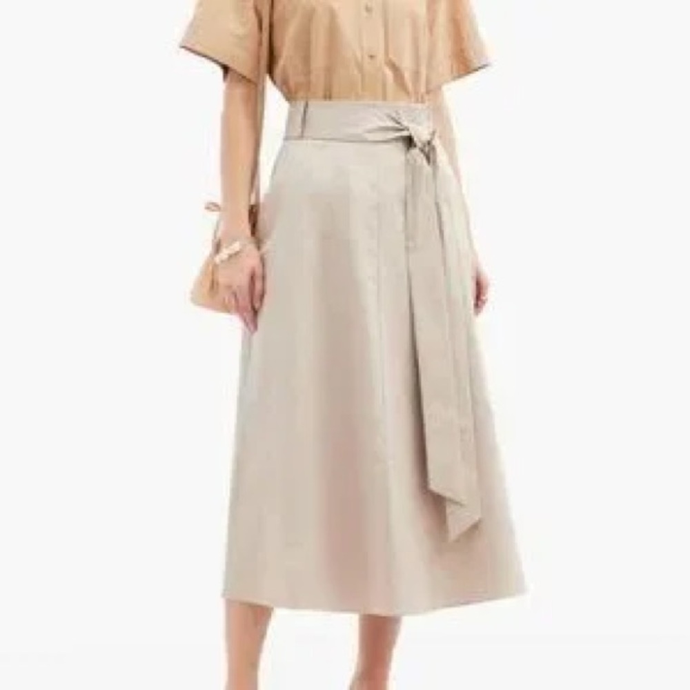 Tibi 2 Eco Poplin Wrap Skirt Cotton Khaki Tan Cream Midi